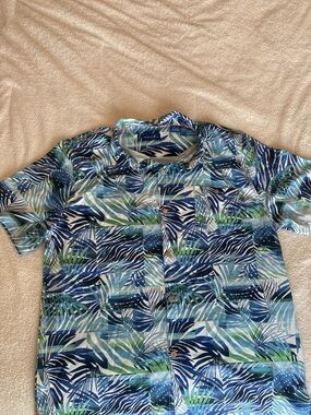 Caribbean Joe Tropical Palm Leaf Button Front Shirt Size Large